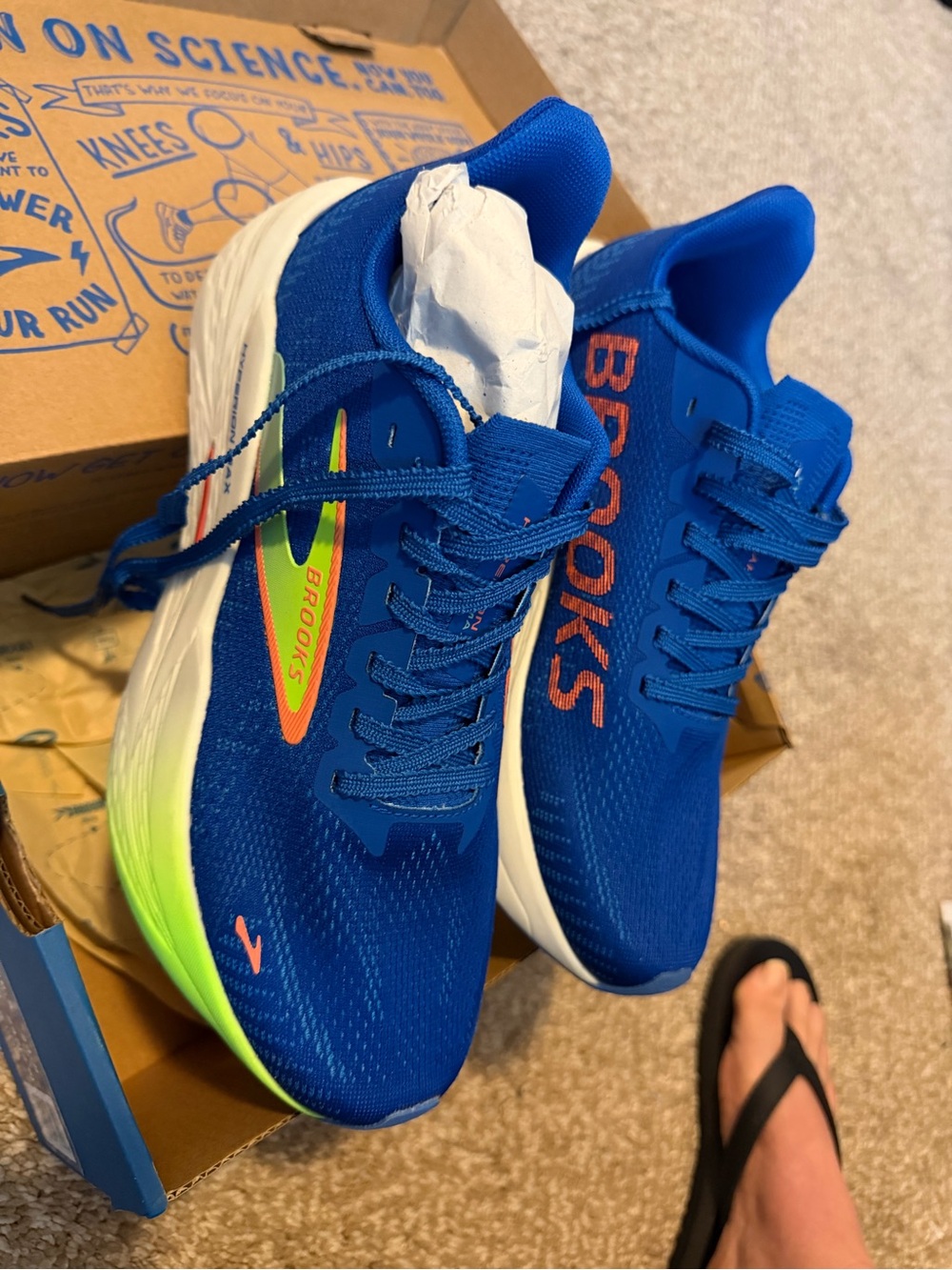Brooks Women's Running Shoes in Royal Blue with Neon Green and Orange Accents - Picture 5 of 13
